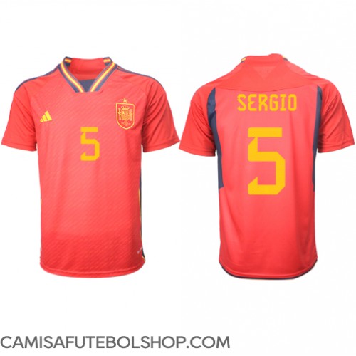 Camisa de time de futebol Espanha Sergio Busquets #5 Replicas 1º Equipamento Mundo 2022 Manga Curta